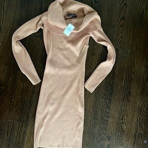A slouchy, snug fitting sweater dress with a lot of stretch